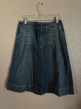 Burberry Dark Blue Denim A-Line Skirt with Pleat Panels